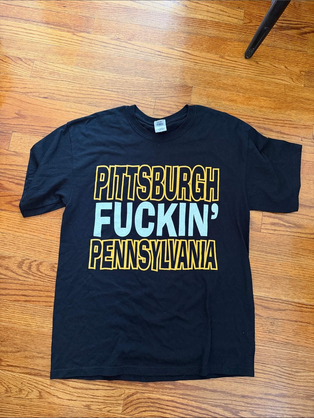 Gildan Black Tee with Yellow & White Pittsburgh Graphic
